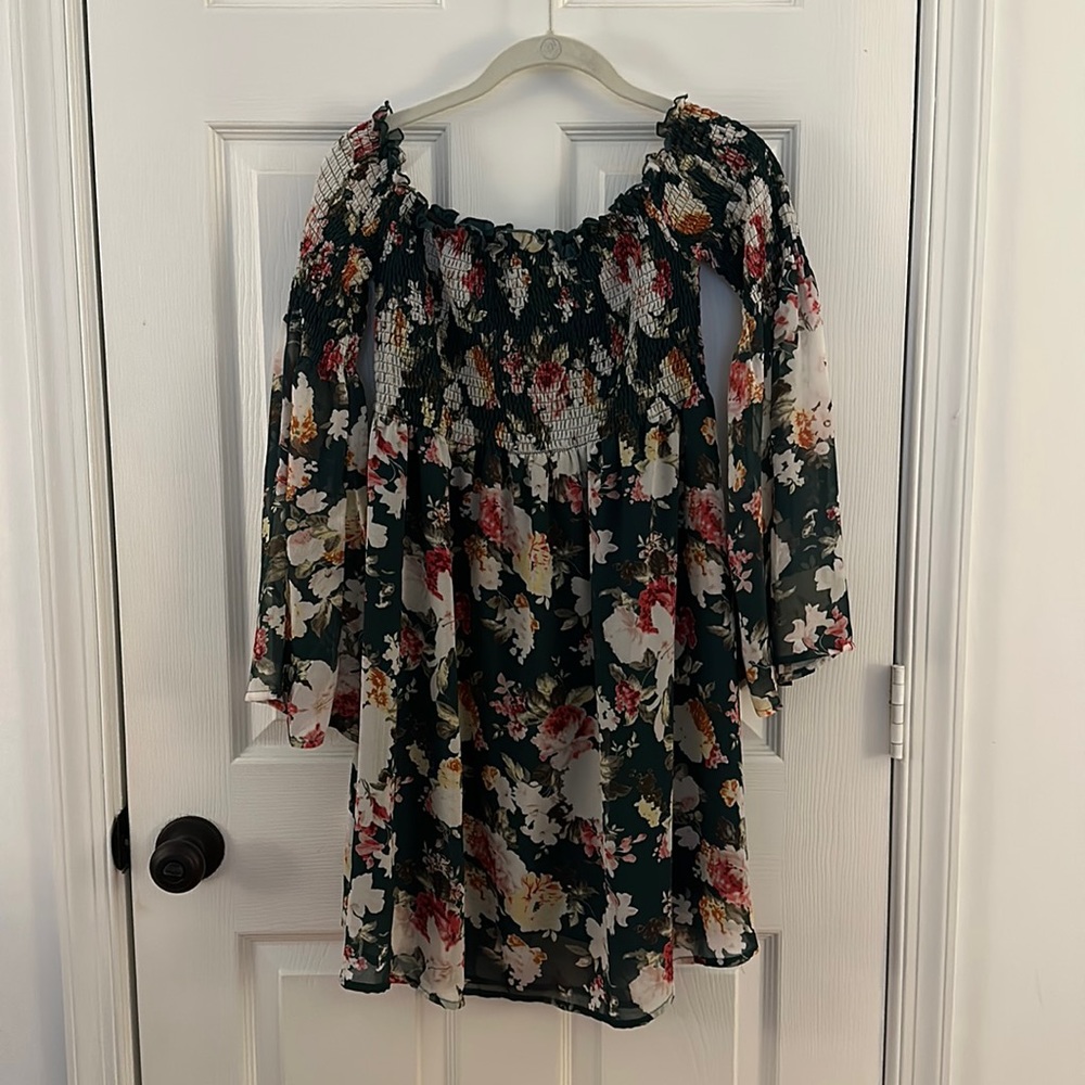 Off the shoulder green floral dress